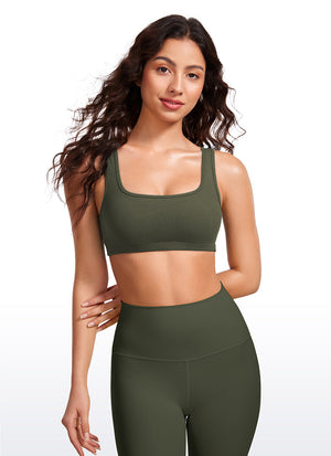 Ribbed Padded Mini Bra - Ribbed Texture, Square Neck, Padded