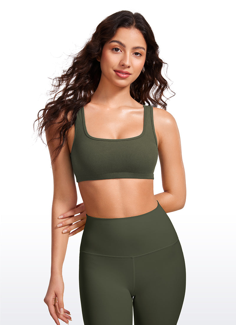 Ribbed Padded Mini Bra - Ribbed Texture, Square Neck, Padded