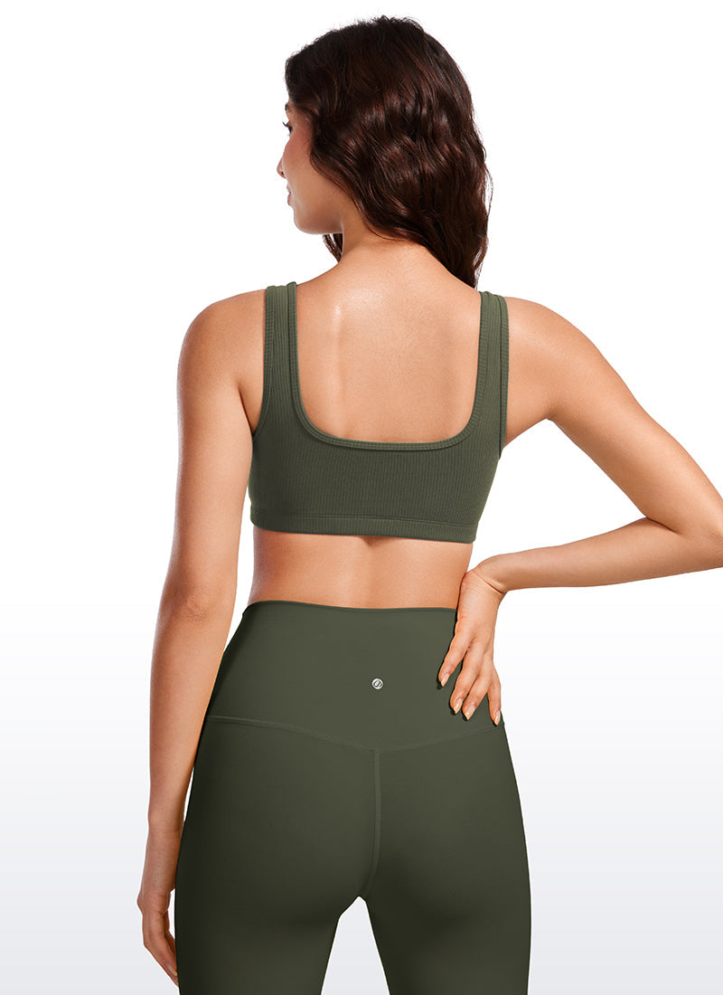 Ribbed Padded Mini Bra - Ribbed Texture, Square Neck, Padded