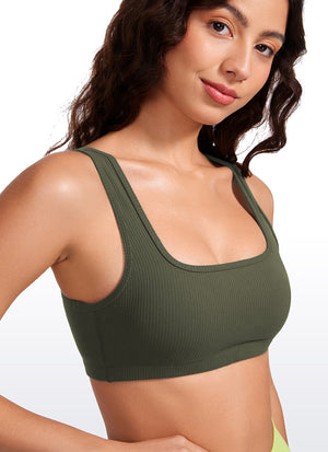 Ribbed Padded Mini Bra - Ribbed Texture, Square Neck, Padded