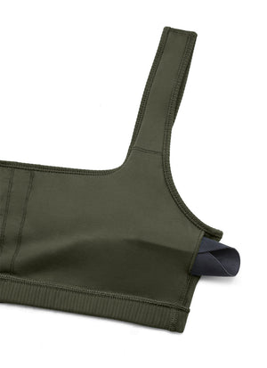 Ribbed Padded Mini Bra - Ribbed Texture, Square Neck, Padded