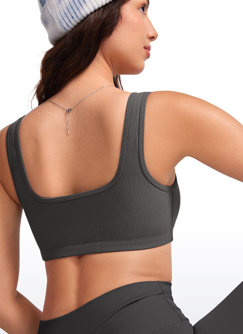 Ribbed Padded Mini Bra - Ribbed Texture, Square Neck, Padded