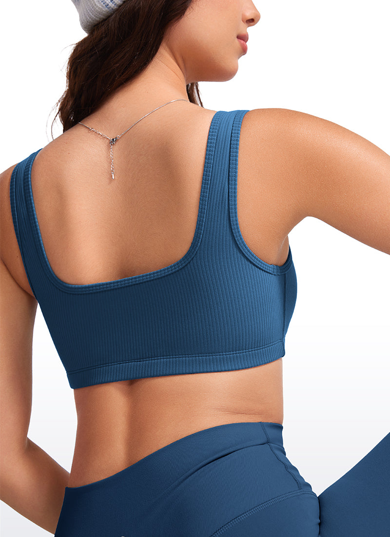 Ribbed Padded Mini Bra - Ribbed Texture, Square Neck, Padded