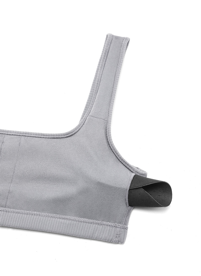 Ribbed Padded Mini Bra - Ribbed Texture, Square Neck, Padded