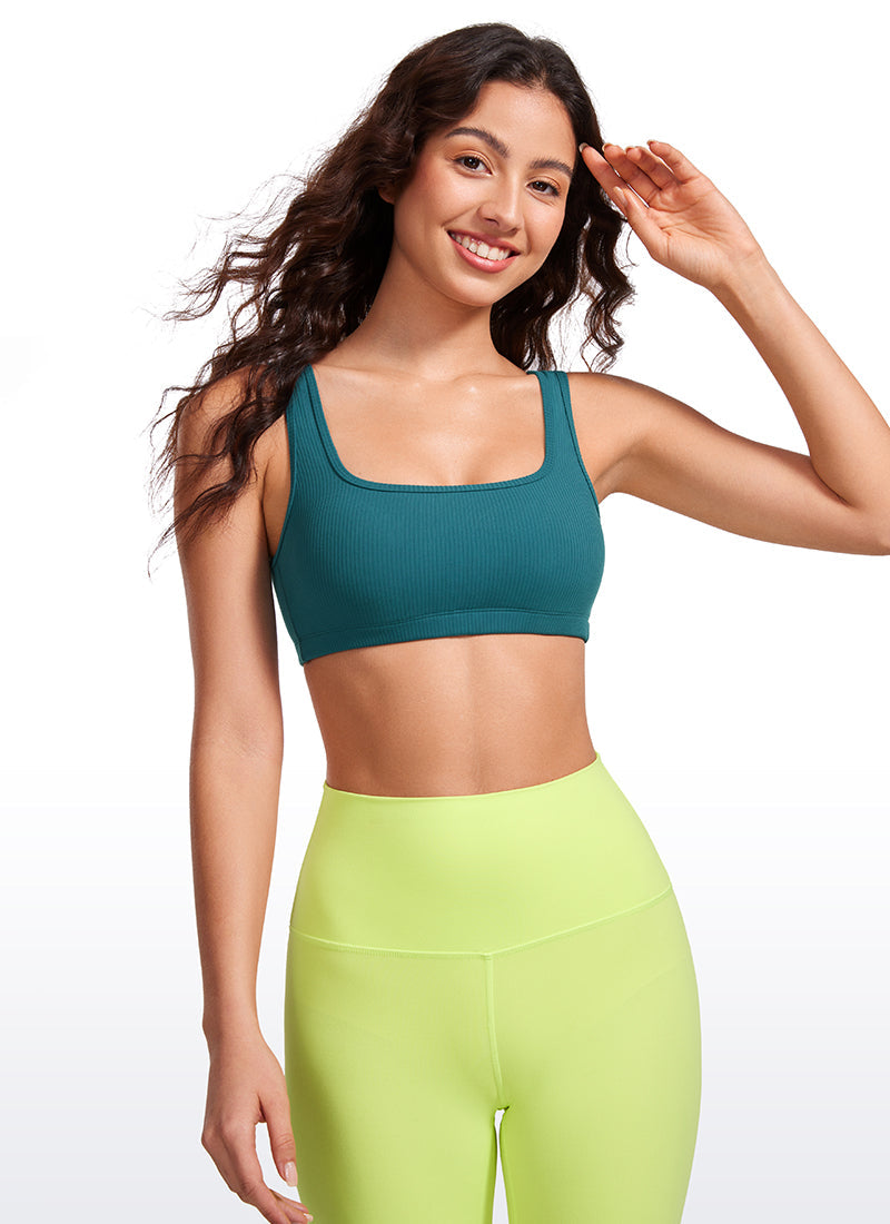 Ribbed Padded Mini Bra - Ribbed Texture, Square Neck, Padded