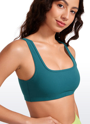 Ribbed Padded Mini Bra - Ribbed Texture, Square Neck, Padded