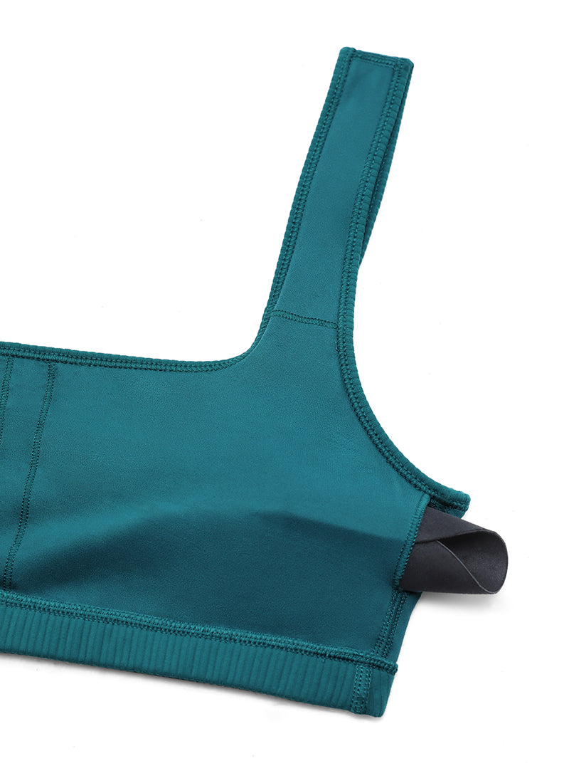 Ribbed Padded Mini Bra - Ribbed Texture, Square Neck, Padded