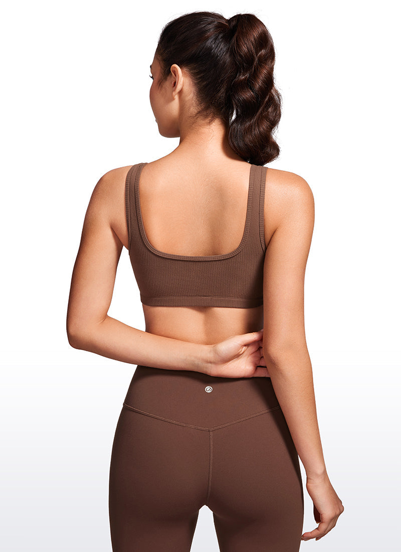 Ribbed Padded Mini Bra - Ribbed Texture, Square Neck, Padded