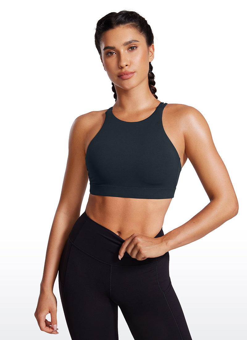 High Neck Longline Sports Bra - Full Coverage, Extended Length