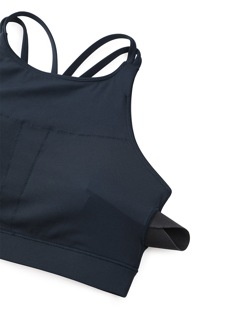 High Neck Longline Sports Bra - Full Coverage, Extended Length