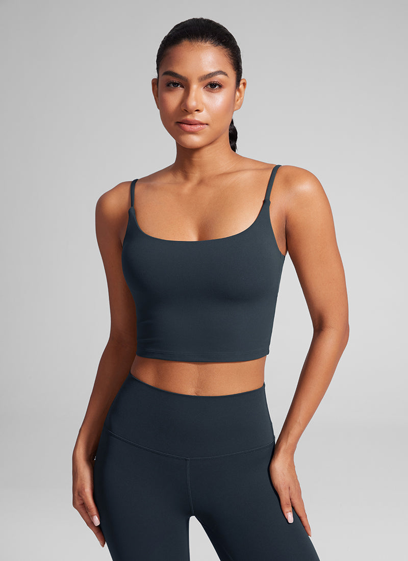 Crop Top Sports Bra - Cropped Tank, Built-in Support
