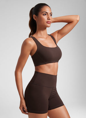 Square Neck Sports Bra - Double Lined, Wide Strap