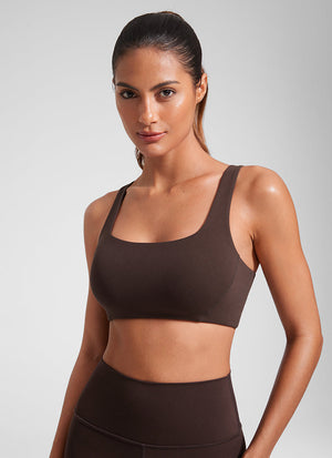 Square Neck Sports Bra - Double Lined, Wide Strap