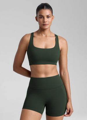Square Neck Sports Bra - Double Lined, Wide Strap