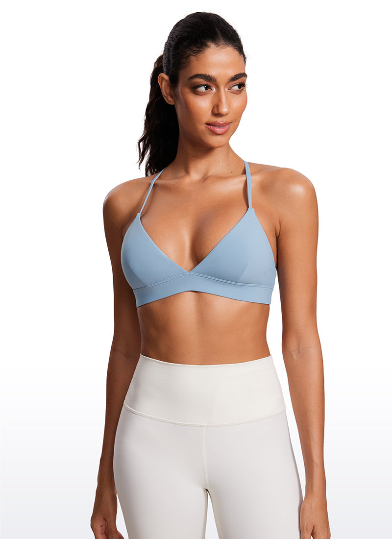 Triangle Strappy Sports Bra - Triangle Cups, Strappy Design - Breeze Blue