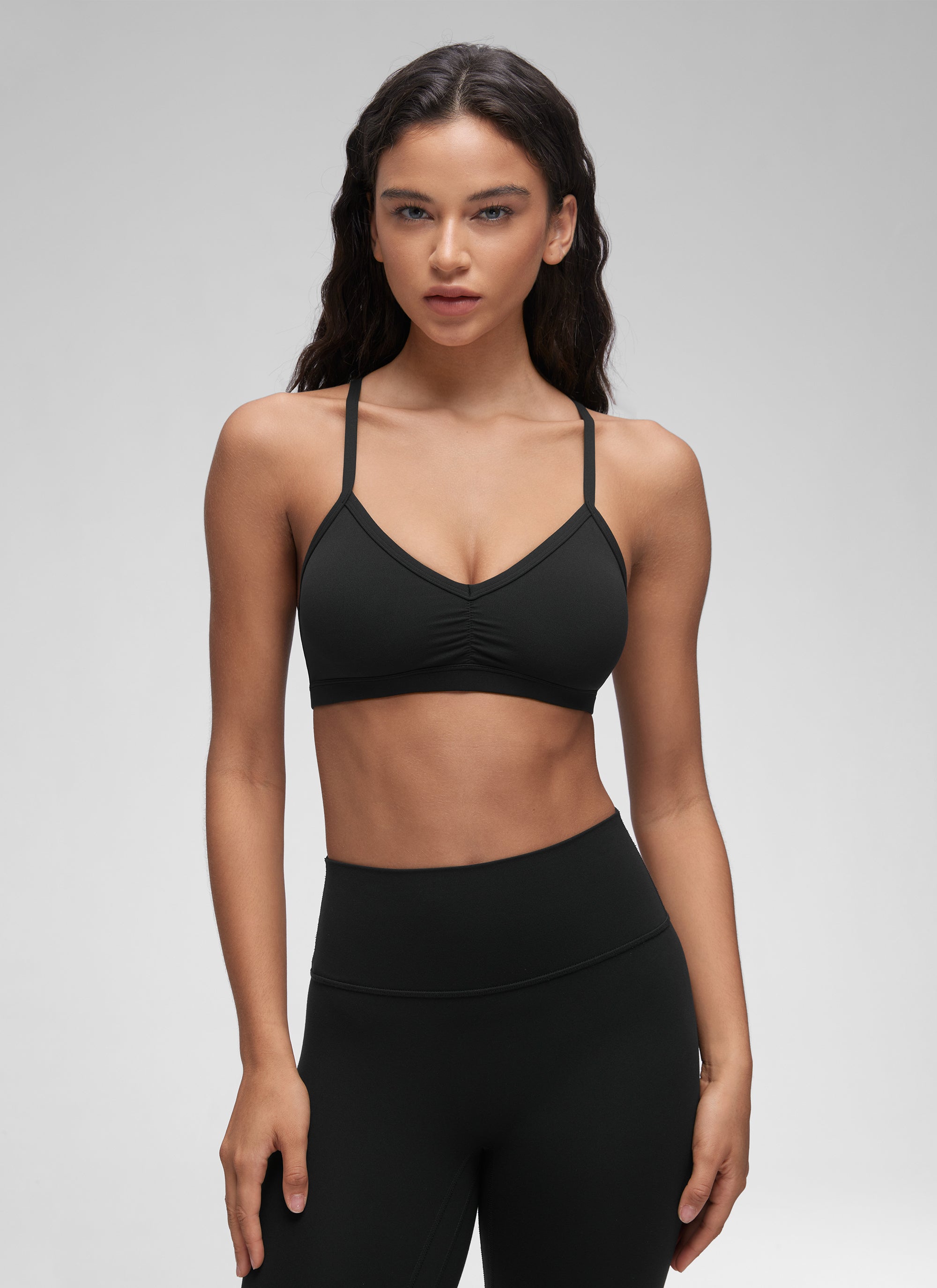 Ruched V Neck Sports Bra - Ruched Front, V Neckline