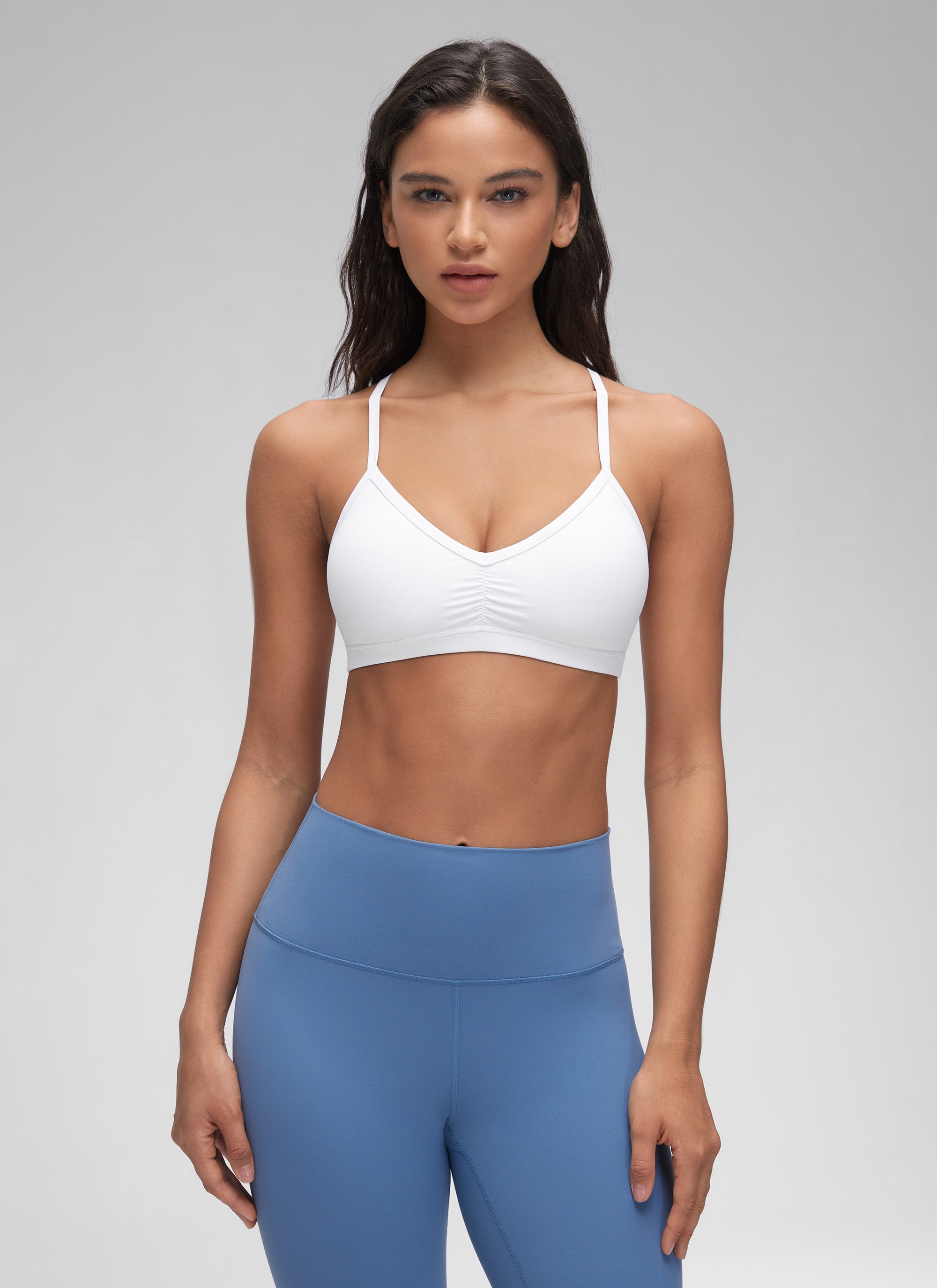 Ruched V Neck Sports Bra - Ruched Front, V Neckline