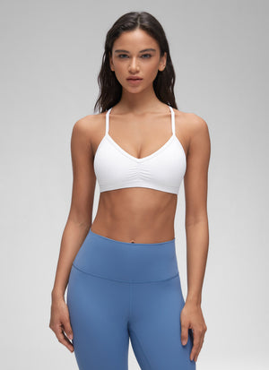 Ruched V Neck Sports Bra - Ruched Front, V Neckline