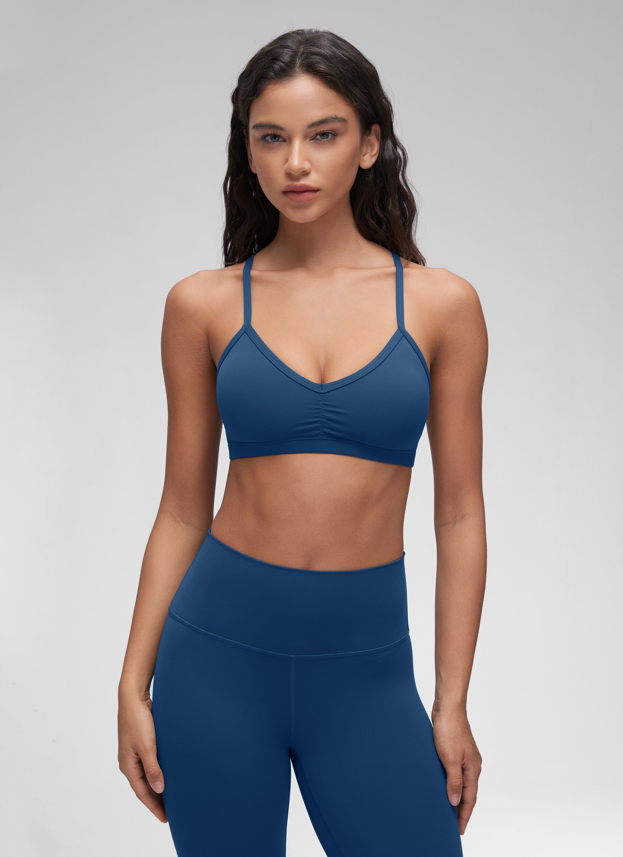 Ruched V Neck Sports Bra - Ruched Front, V Neckline