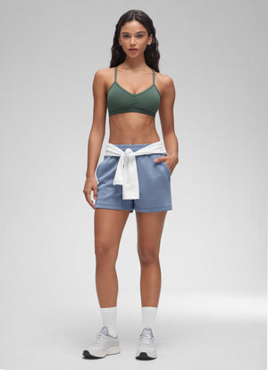 Ruched V Neck Sports Bra - Ruched Front, V Neckline