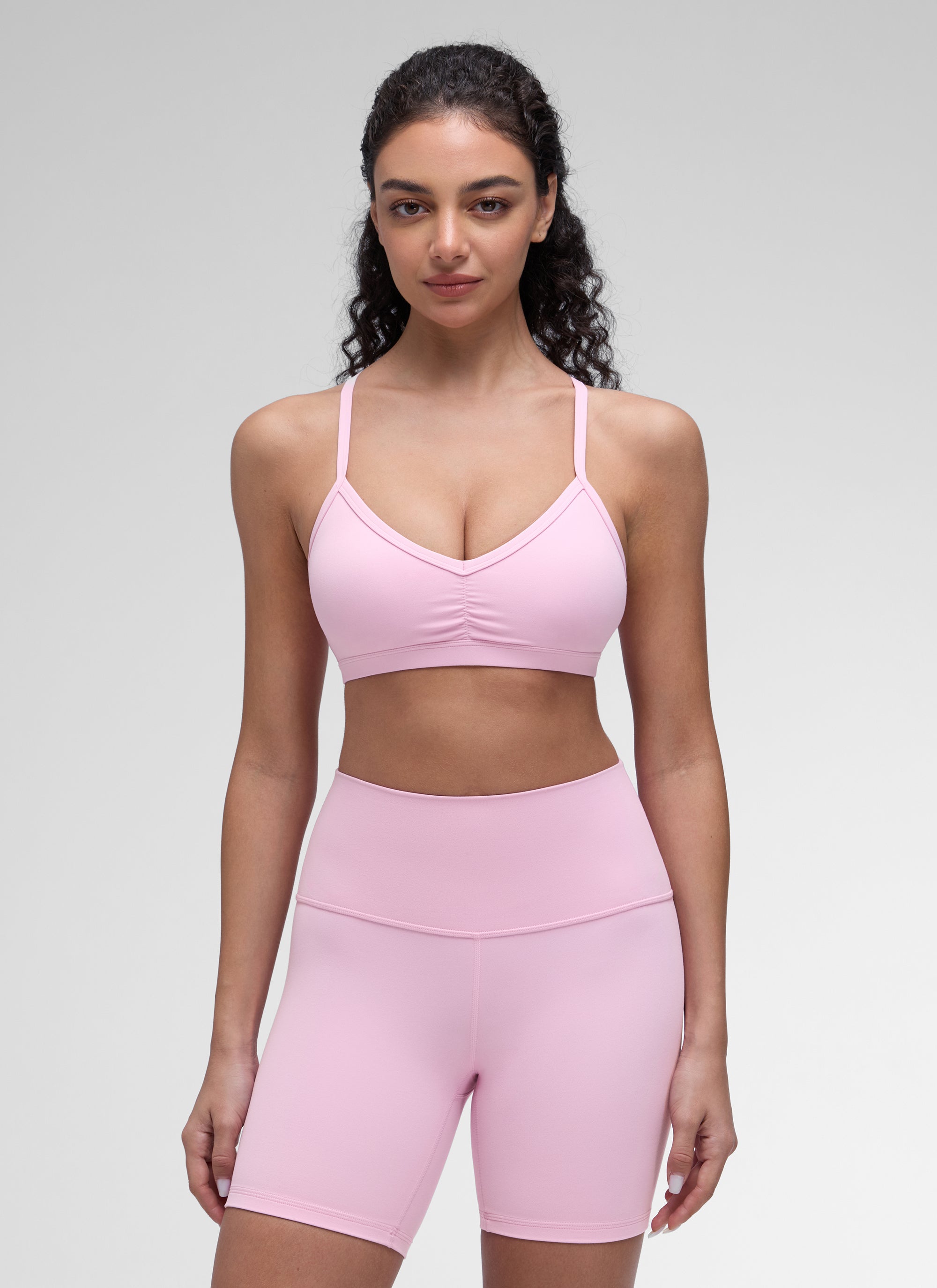 Ruched V Neck Sports Bra - Ruched Front, V Neckline