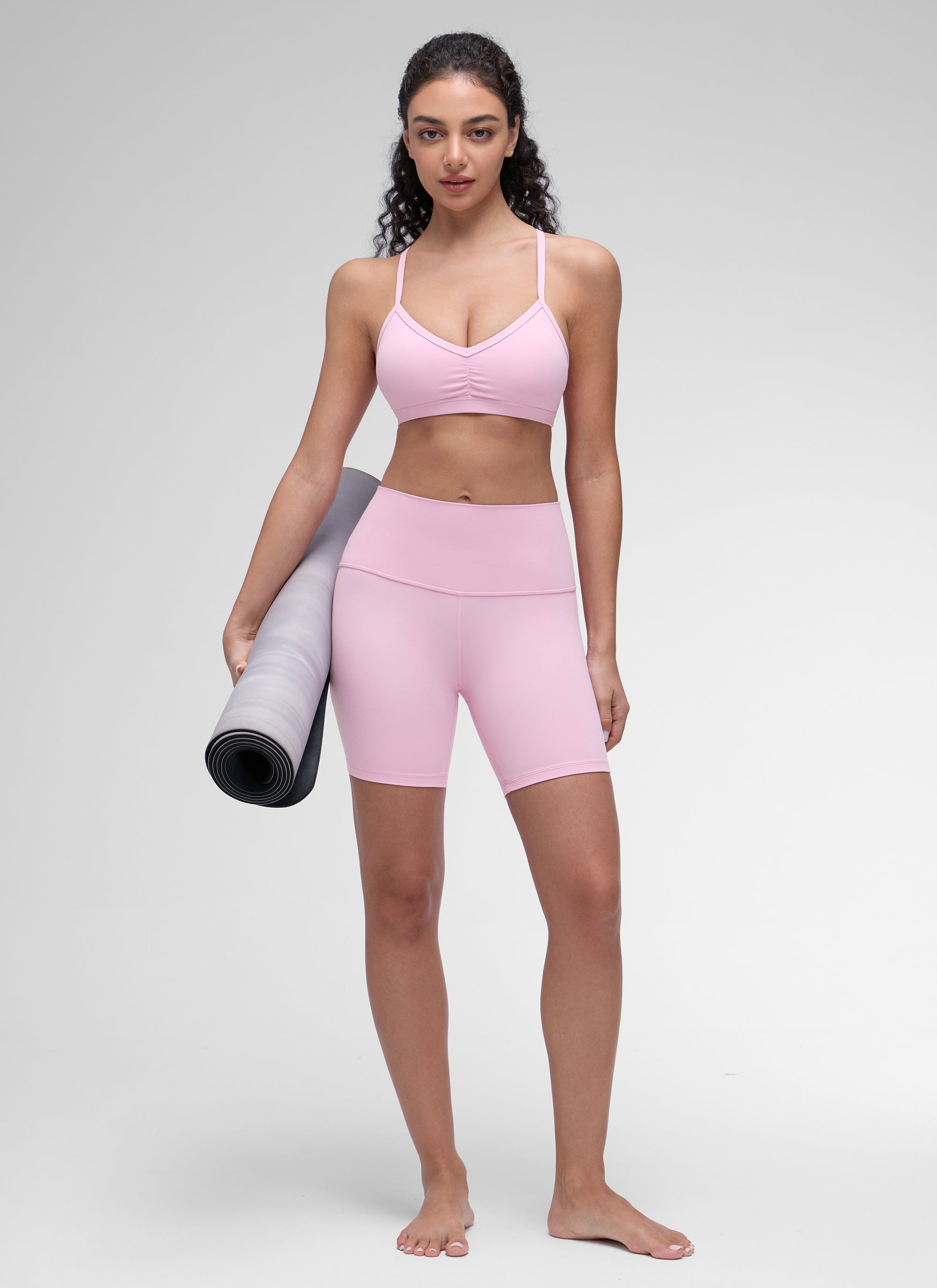 Ruched V Neck Sports Bra - Ruched Front, V Neckline