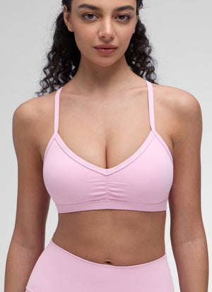 Ruched V Neck Sports Bra - Ruched Front, V Neckline