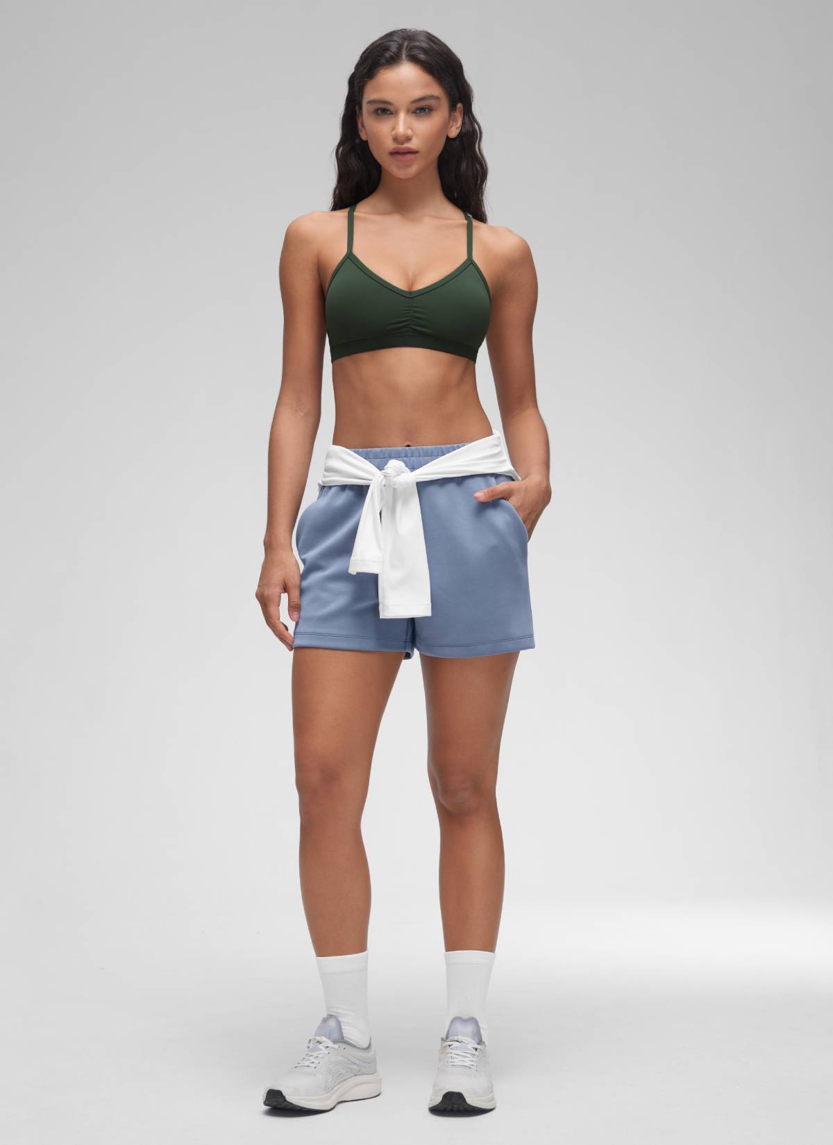 Ruched V Neck Sports Bra - Ruched Front, V Neckline