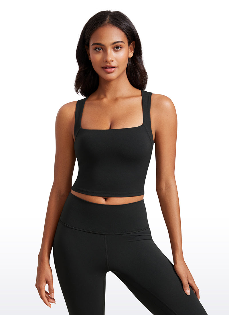 Longline Sports Bra Crop Top - Built-in Bra, Extended Hem