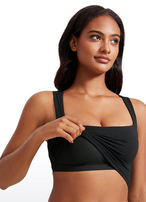 Longline Sports Bra Crop Top - Built-in Bra, Extended Hem