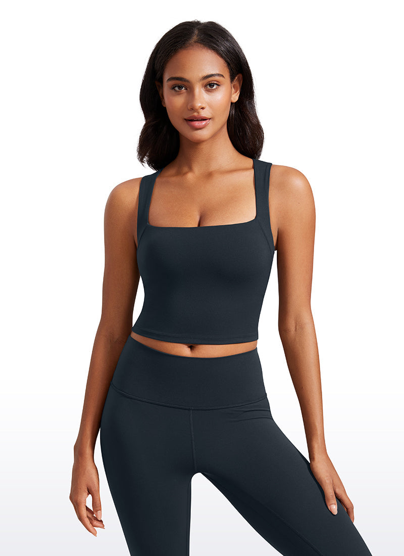 Longline Sports Bra Crop Top - Built-in Bra, Extended Hem