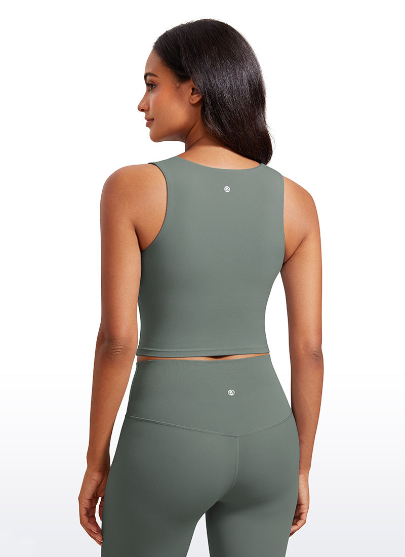 Longline Sports Bra Crop Top - Built-in Bra, Extended Hem