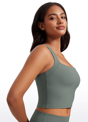 Longline Sports Bra Crop Top - Built-in Bra, Extended Hem
