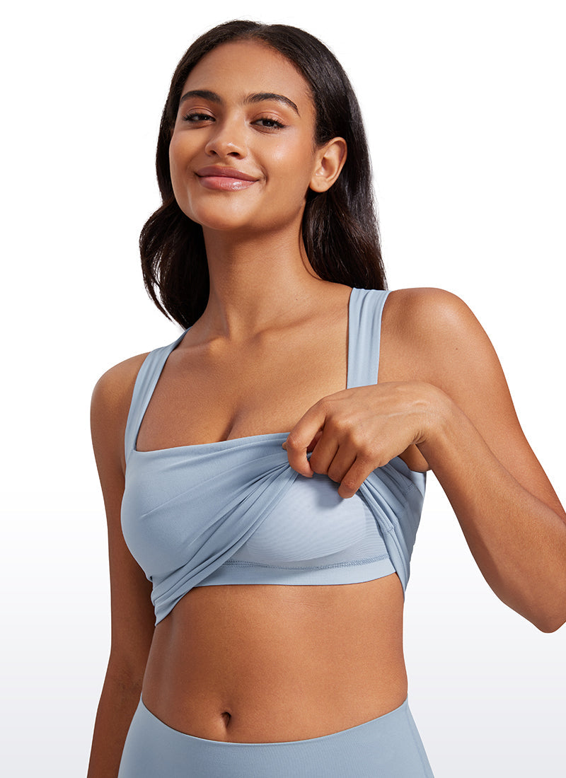 Longline Sports Bra Crop Top - Built-in Bra, Extended Hem