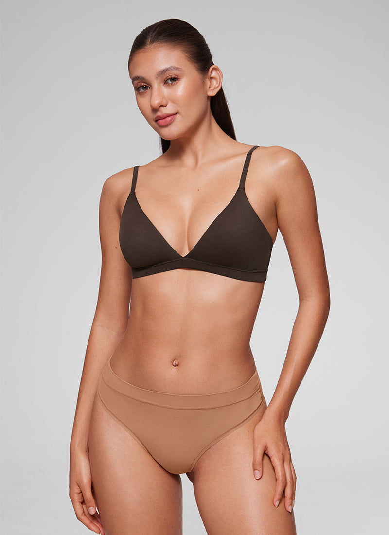 Bralette Bra - Triangle Cut, Double Lined - Brown