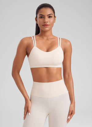 Strappy Molded Sports Bra - Double Straps, Moulded Cups - Ivory