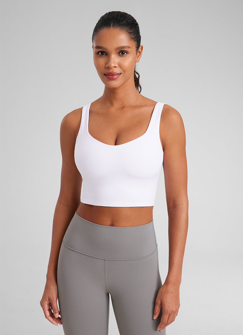 Molded Bra Tank Top - Moulded Cups, Smooth Fit - White