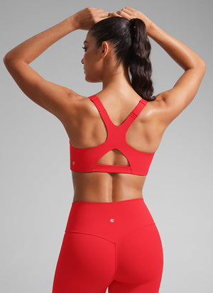 Padded Sports Bra - Adjustable Straps, Removable Padding - Burgundy