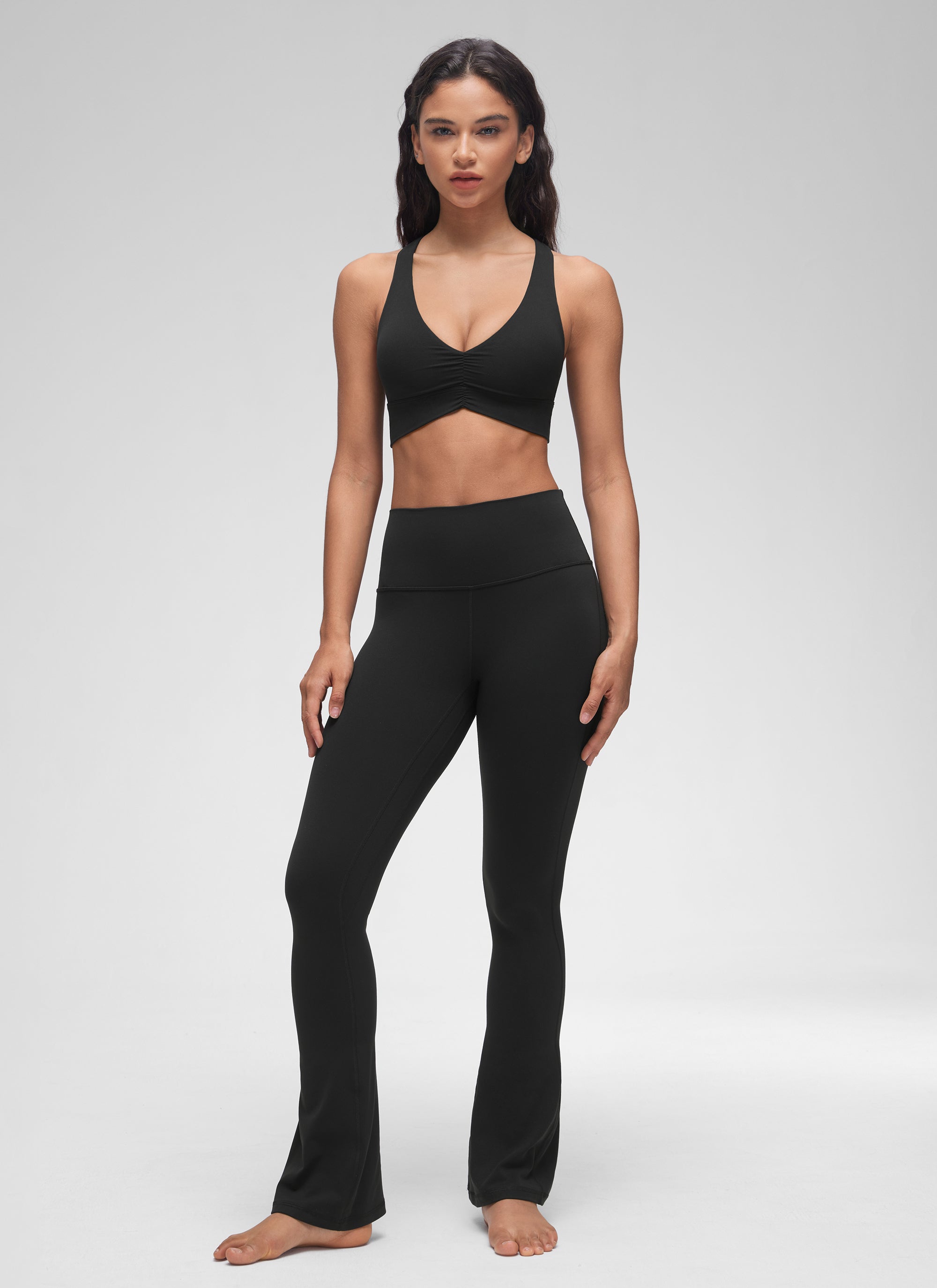 Ruched V Neck Longline Bra - Ruched Detail, V Neck, Longline