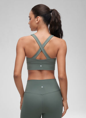 Ruched V Neck Longline Bra - Ruched Detail, V Neck, Longline