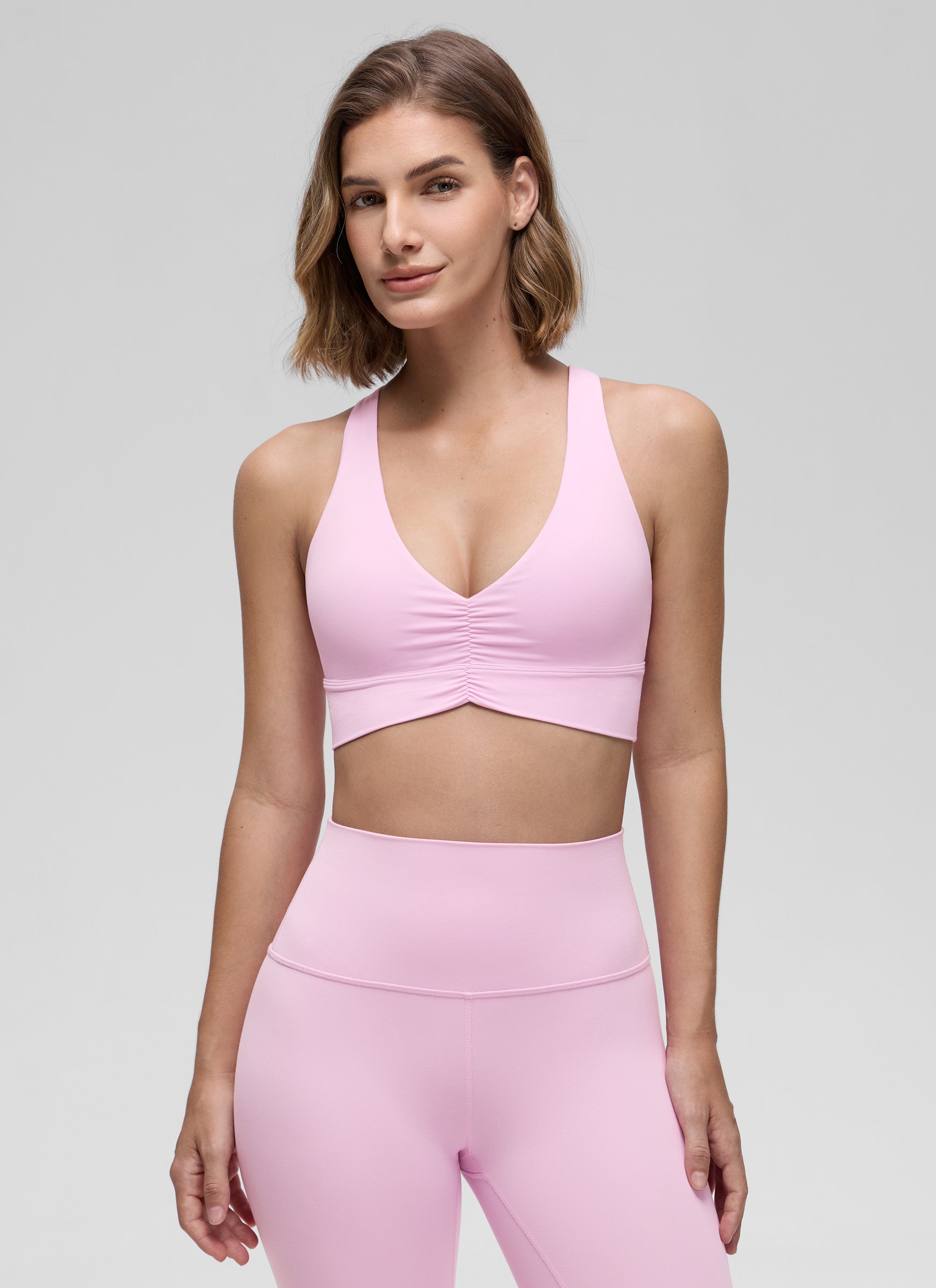 Ruched V Neck Longline Bra - Ruched Detail, V Neck, Longline