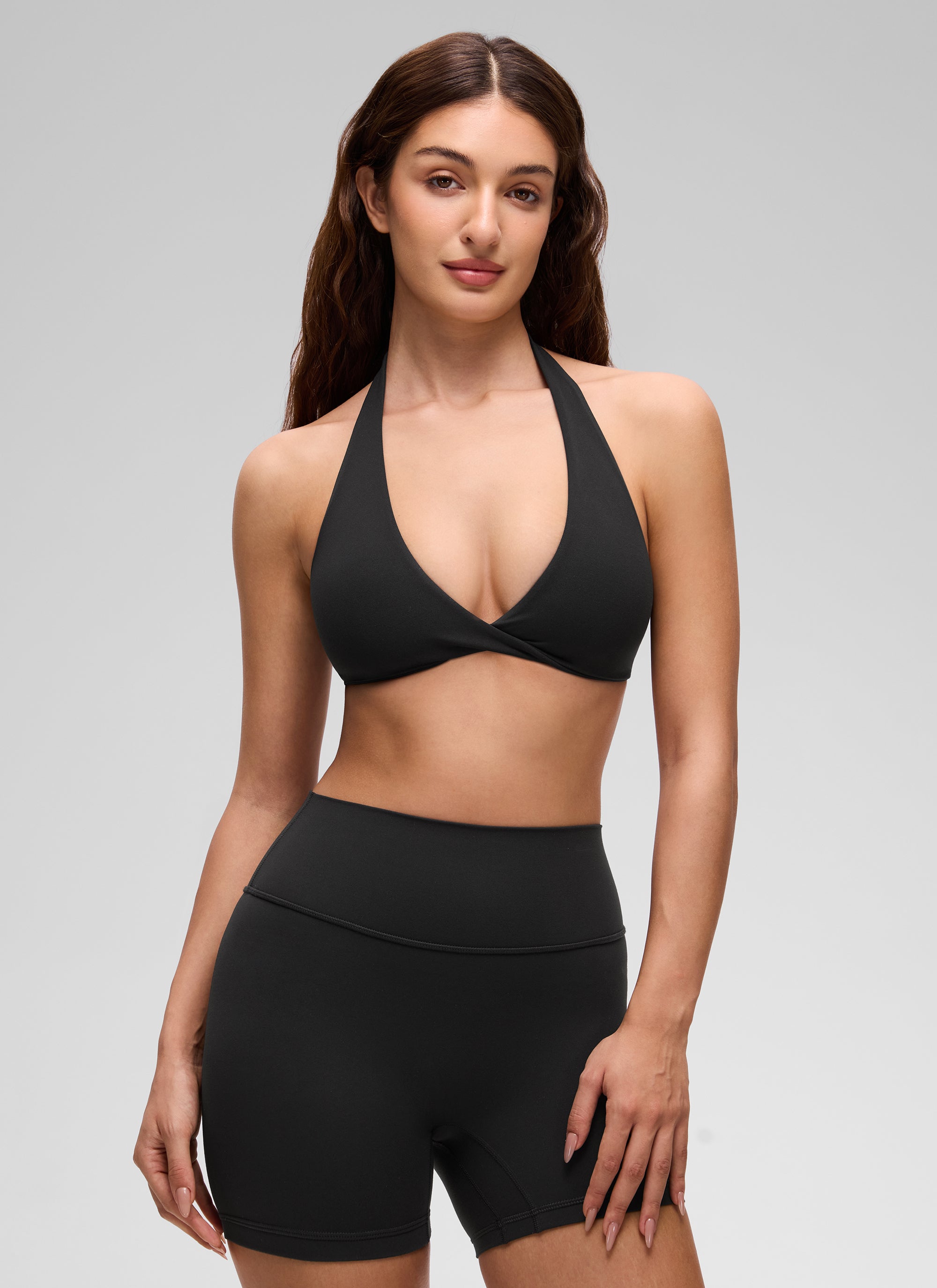 Halter Neck Sports Bra - Twist Front, Double Lined