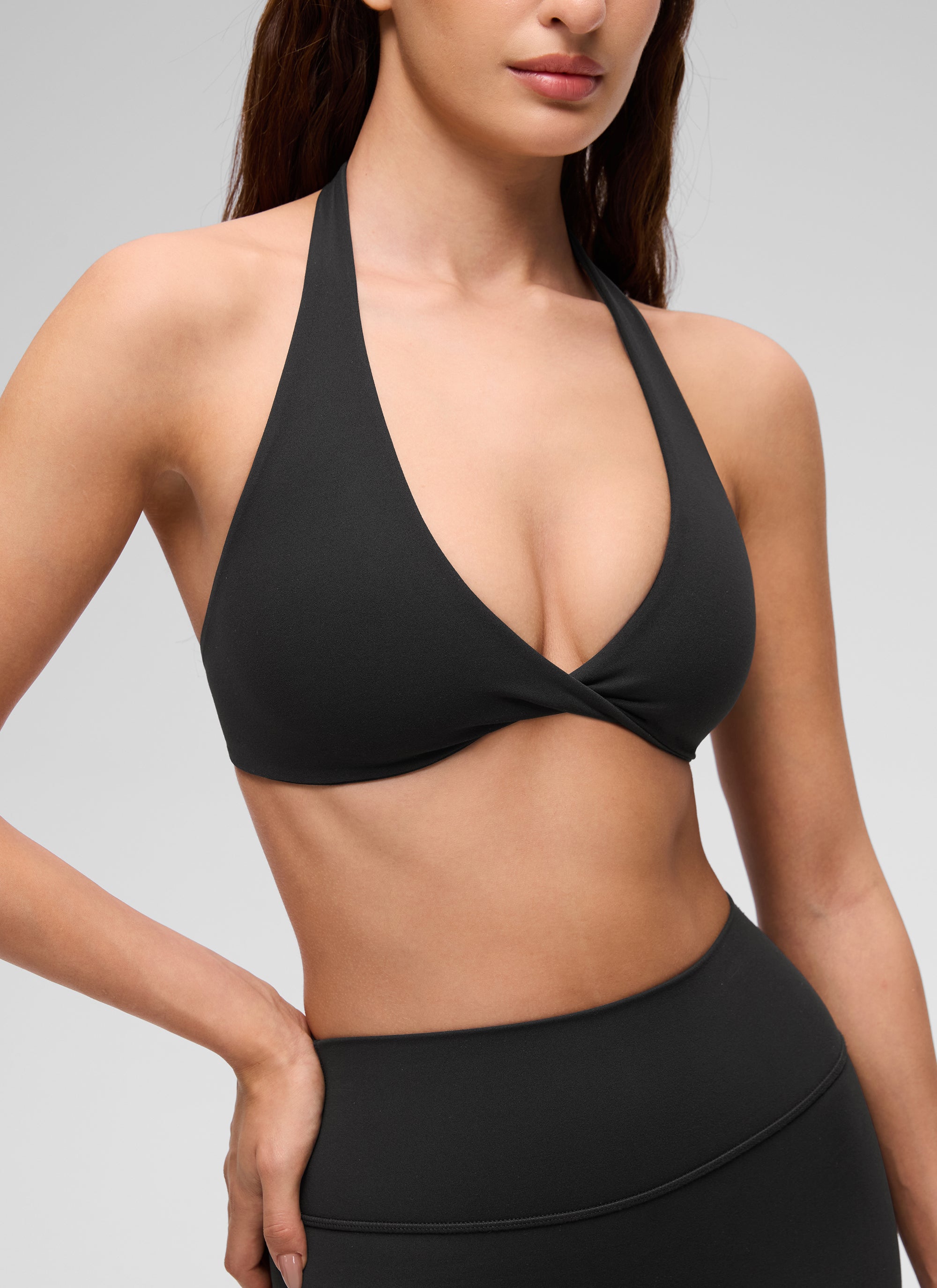 Halter Neck Sports Bra - Twist Front, Double Lined