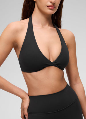 Halter Neck Sports Bra - Twist Front, Double Lined
