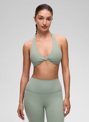 Halter Neck Sports Bra - Twist Front, Double Lined - Palm