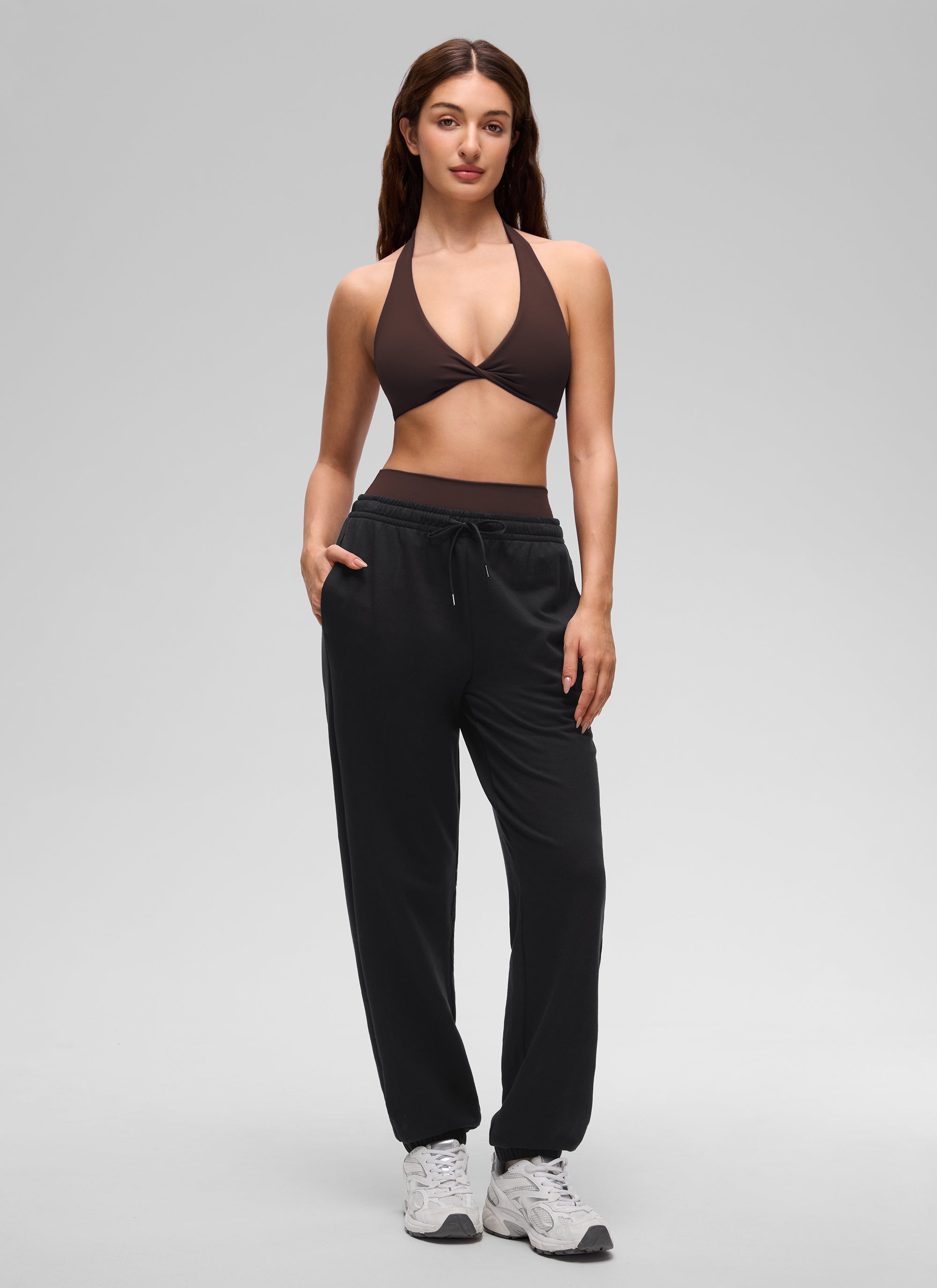 Halter Neck Sports Bra - Twist Front, Double Lined