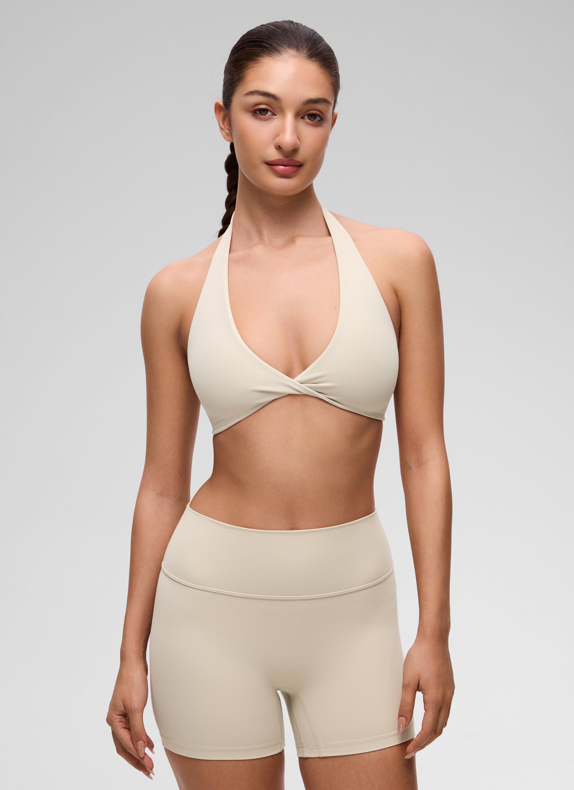 Halter Neck Sports Bra - Twist Front, Double Lined