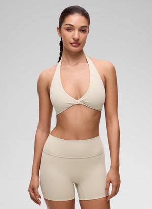 Halter Neck Sports Bra - Twist Front, Double Lined