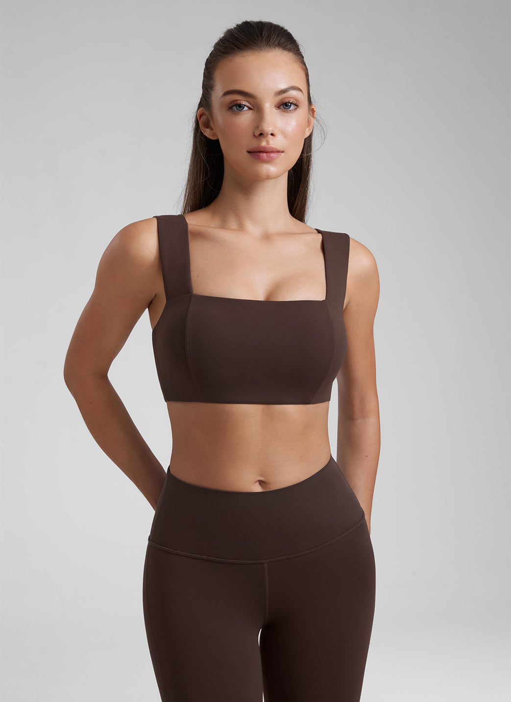 Backless Sports Bra - Open Back, Scoop Front - Brown
