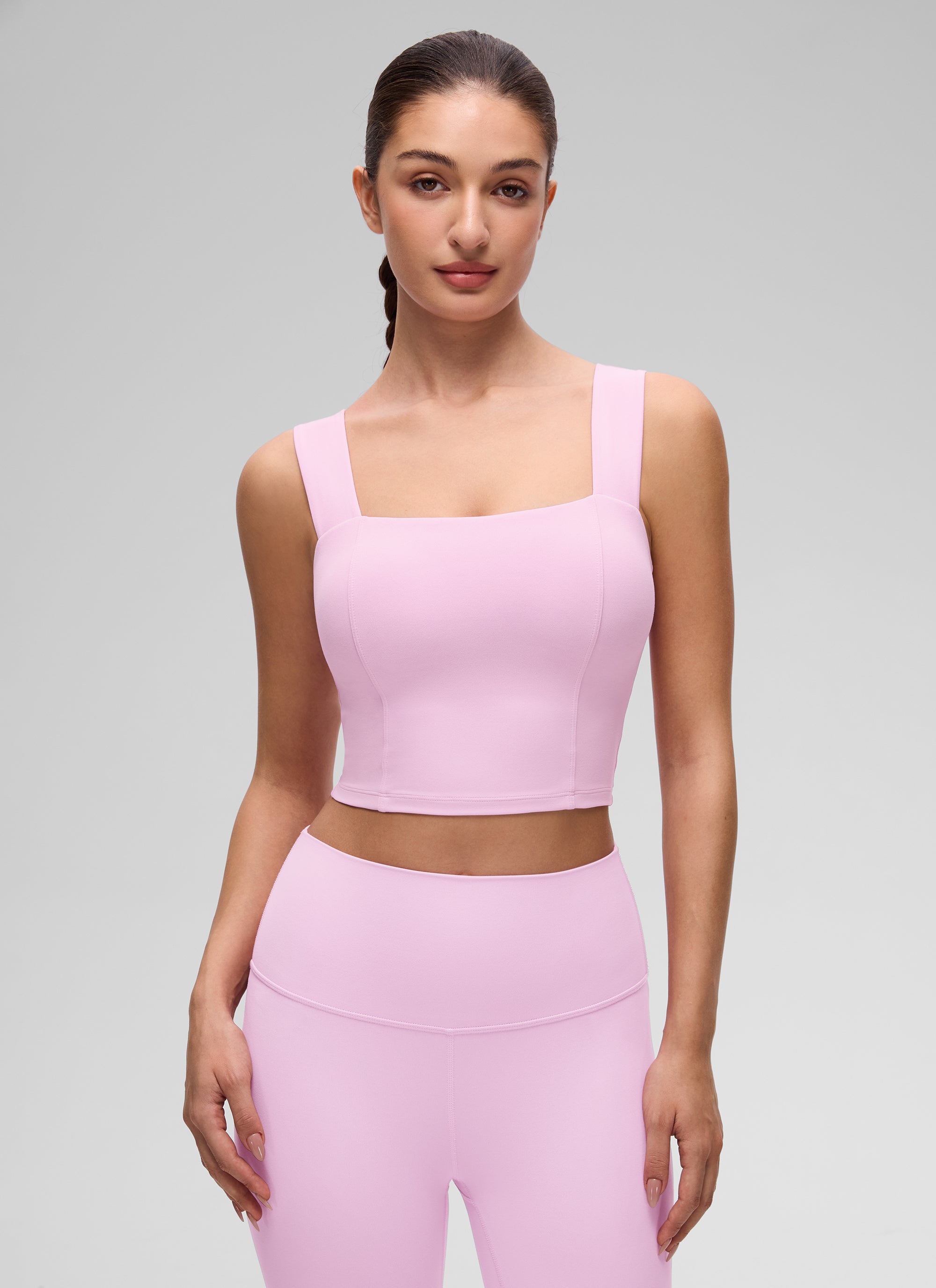 Wide Strap Bra Tank Top - Wide Straps, Built-in Support - Hot Pink